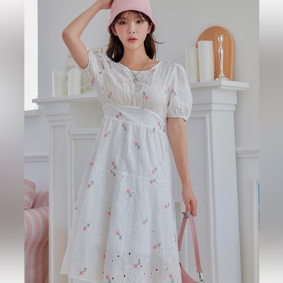 DAZY Floral Embroidery Eyelet Embroidery Tie Back Dress size M - Picture 5 of 13